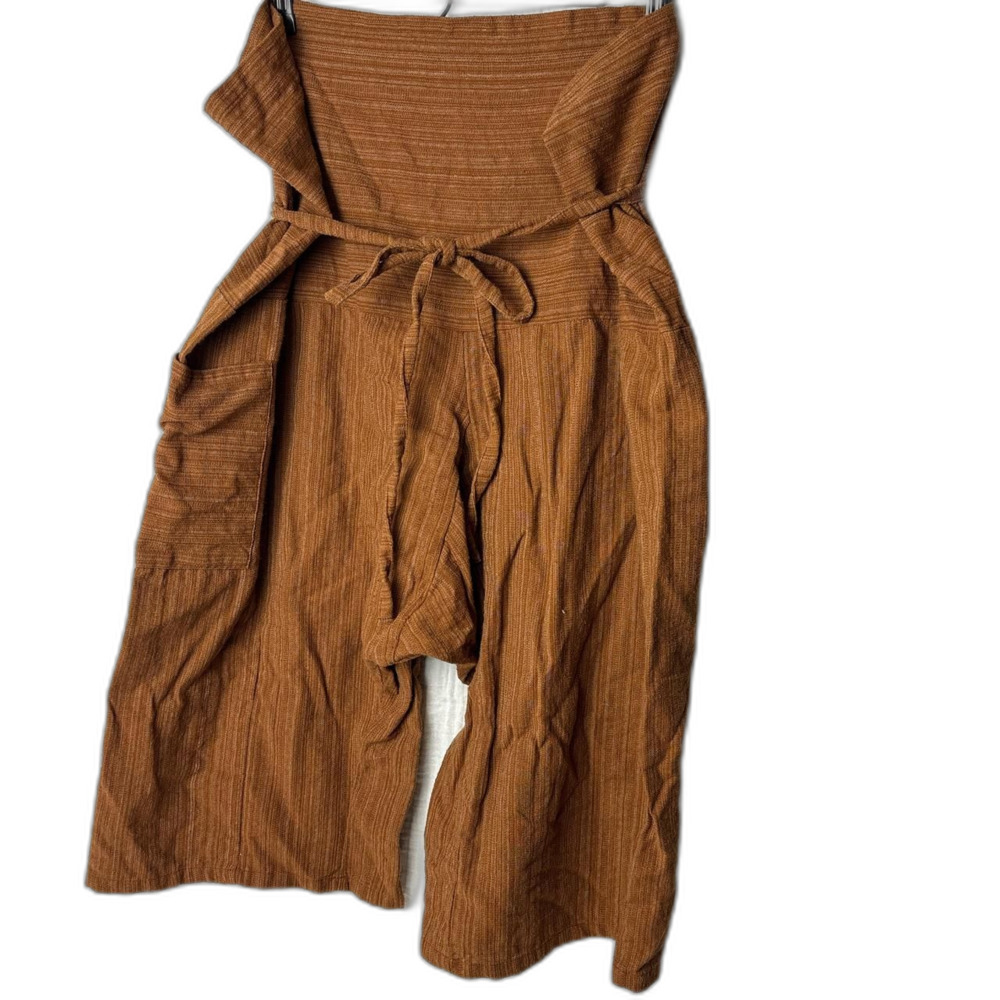 Earthbound Unisex OSFM Brown drawstring cropped harem pants Lagenlook